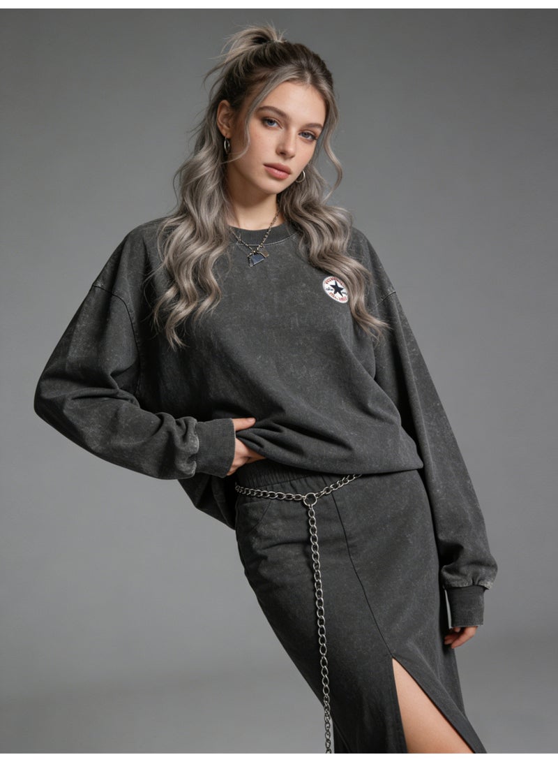 CONVERSE 2026 Converse Star Patch Vintage Washed Unisex Sweatshirt, Premium Heavyweight Cotton Loose Fit Pullover, Retro American Streetwear for Men & Women in Multi-Color Options - Image 5